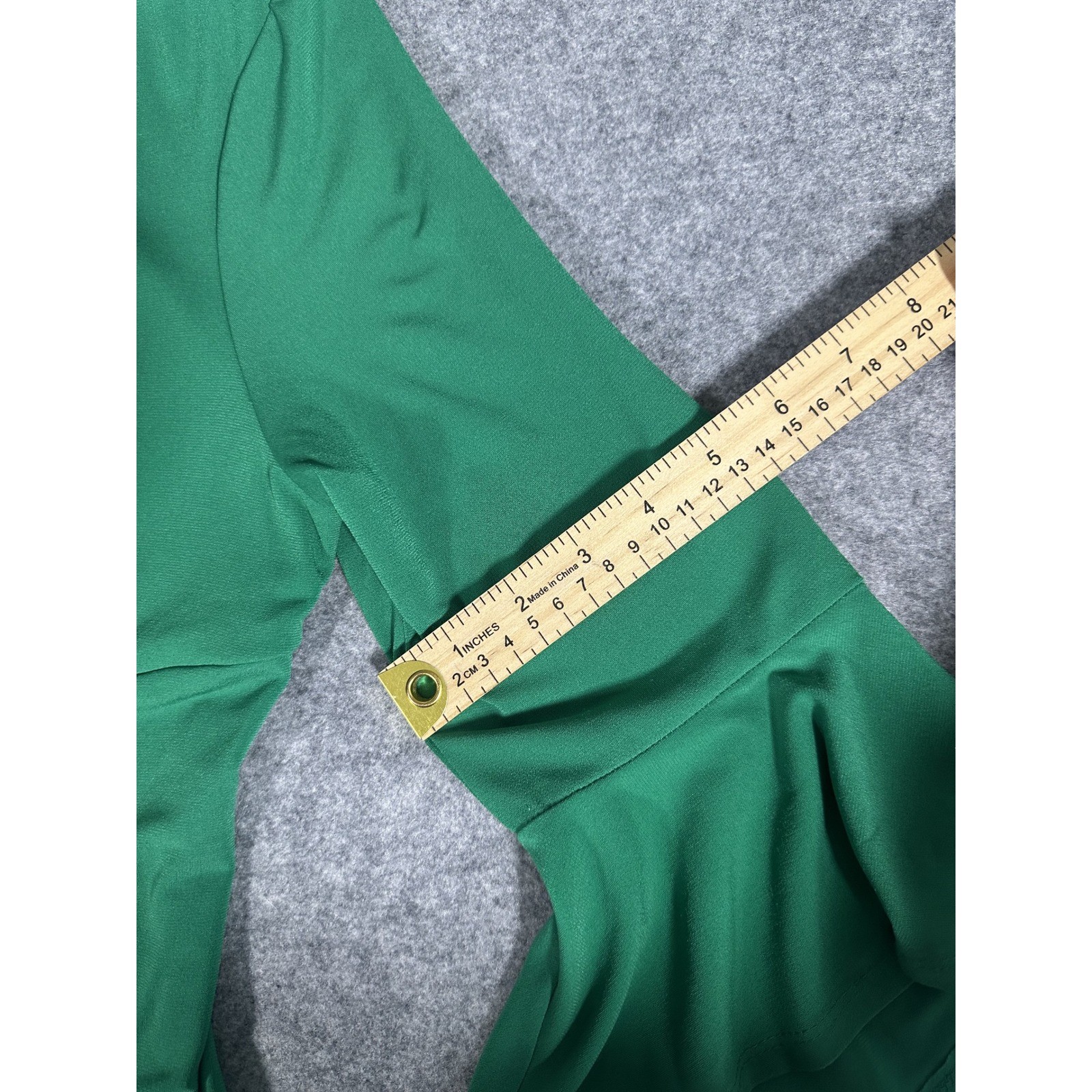 Connected Apparel Faux Wrap Sheath Dress 8 Green Bell Sleeve Gathered Sunburst