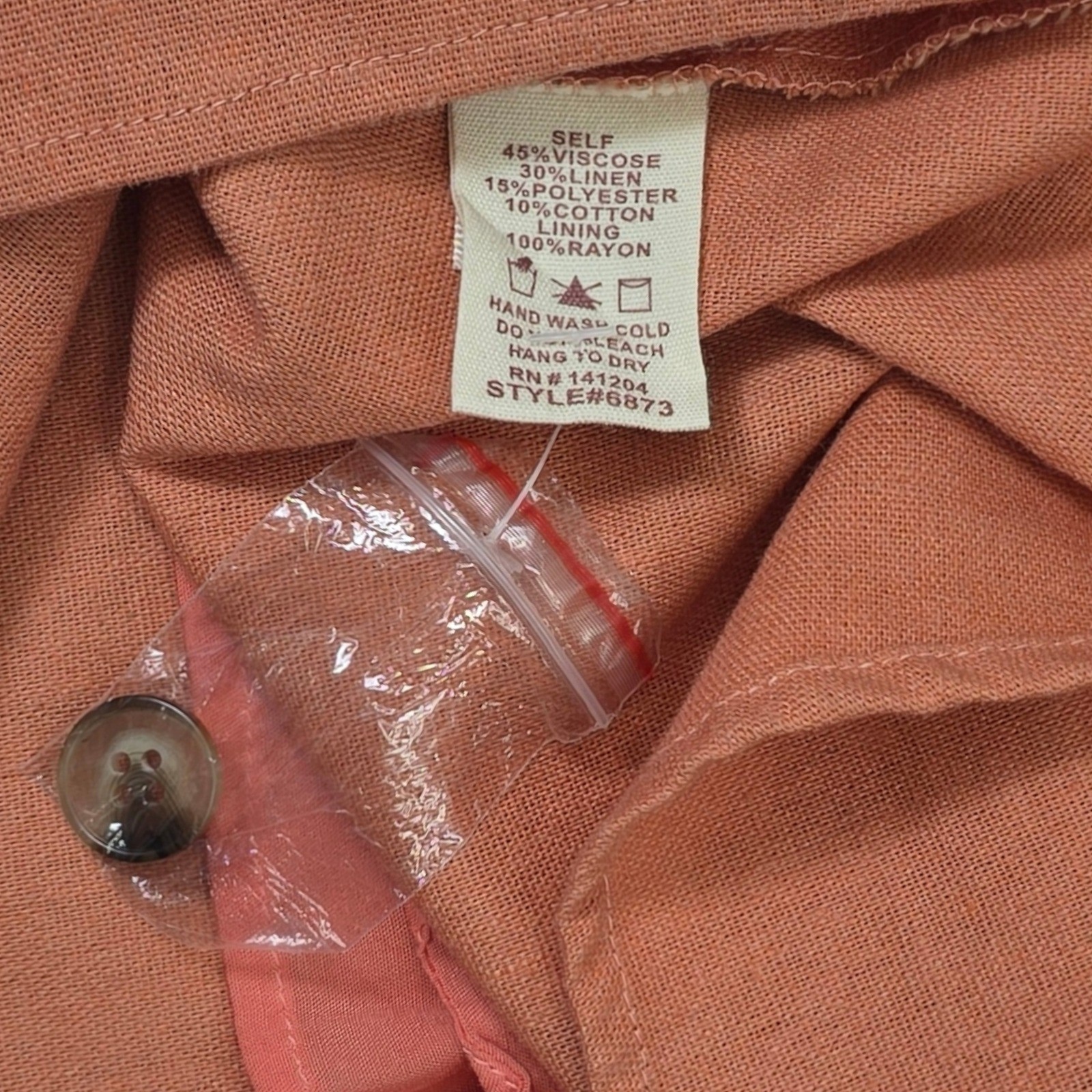 Hem & Thread Orange 2 Tie Back Button Front Midi Dress Linen Blend Size Large