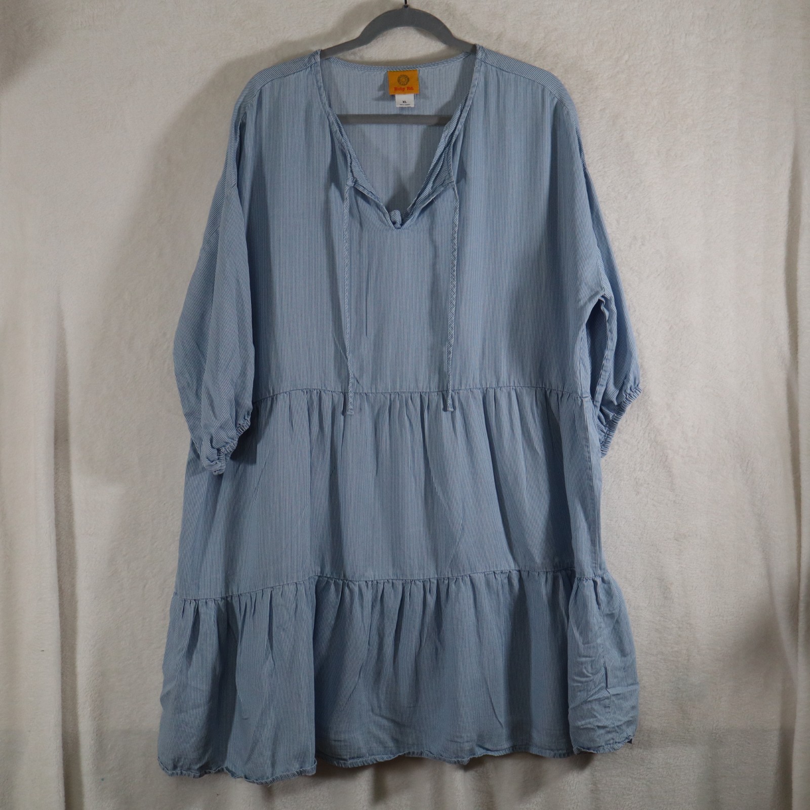 Midi Dress Tiered Blue Size XL Boho Peasant 100% Tencel Half Sleeve