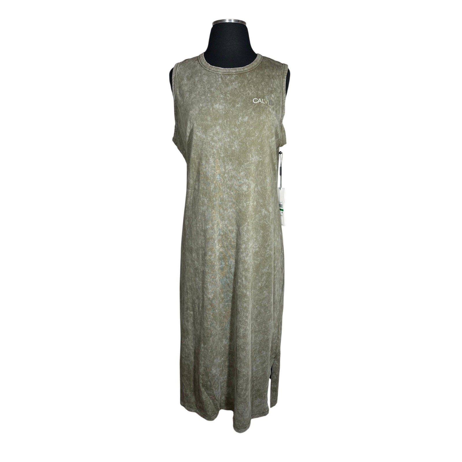 Calvin Klein Mineral Wash Sleeveless Midi Tank Top T-Shirt Dress Green L Cotton
