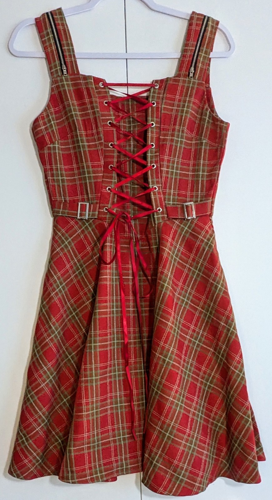 Orchid Bloom Swing Corset Dress Sz 6 Red Plaid Tartan Y2K Steampunk Goth Cosplay
