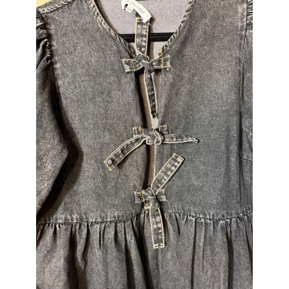 Sofie the Label Denim Puff Sleeve Tie Front Babydoll Dress Women’s Size L