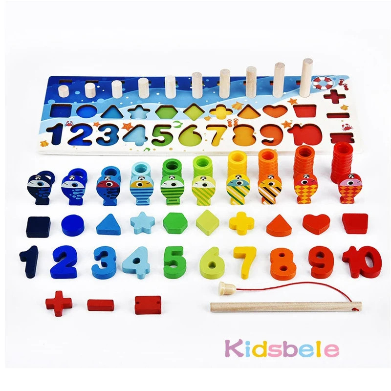 Kids Montessori Math Toys For Toddlers Educational Wooden Puzzle Fishing Toys