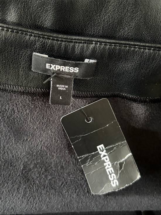 NWT Express Black Faux Leather Dress with Ruffle Hem, large