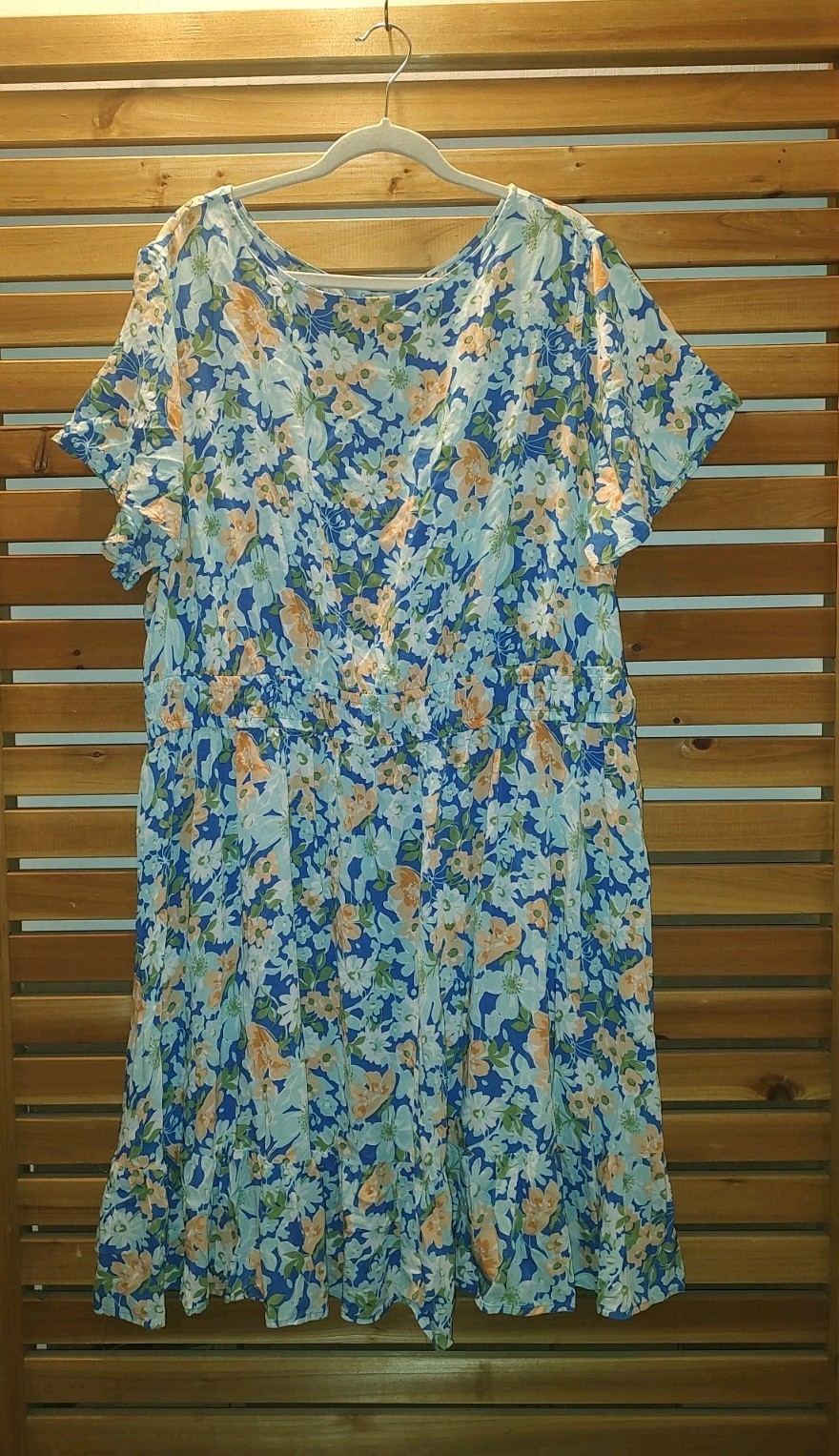 Prairie Keep Cool Peasant Size 2X DRESS Croft & Barrow Cottage Blue Art Floral