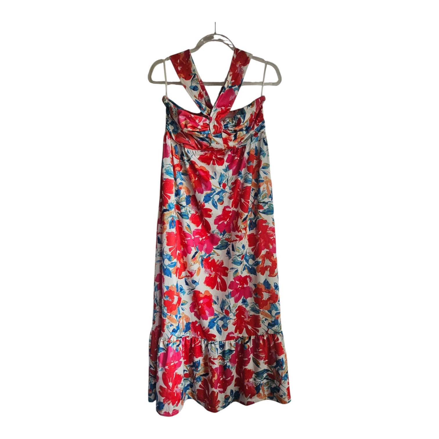 Grace Karin Maxi Dress M Sundress Straps Floral Empire Waist Stretch Ruffle Hem
