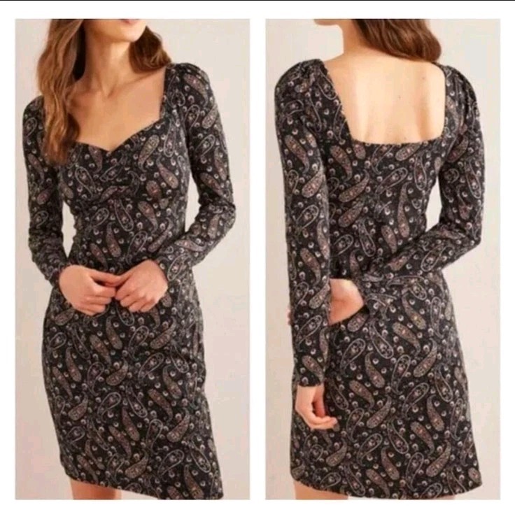 NEW Boden Dress 10 Paisley Sweetheart Jersey Mini Cottagecore Babydoll Navy Blue