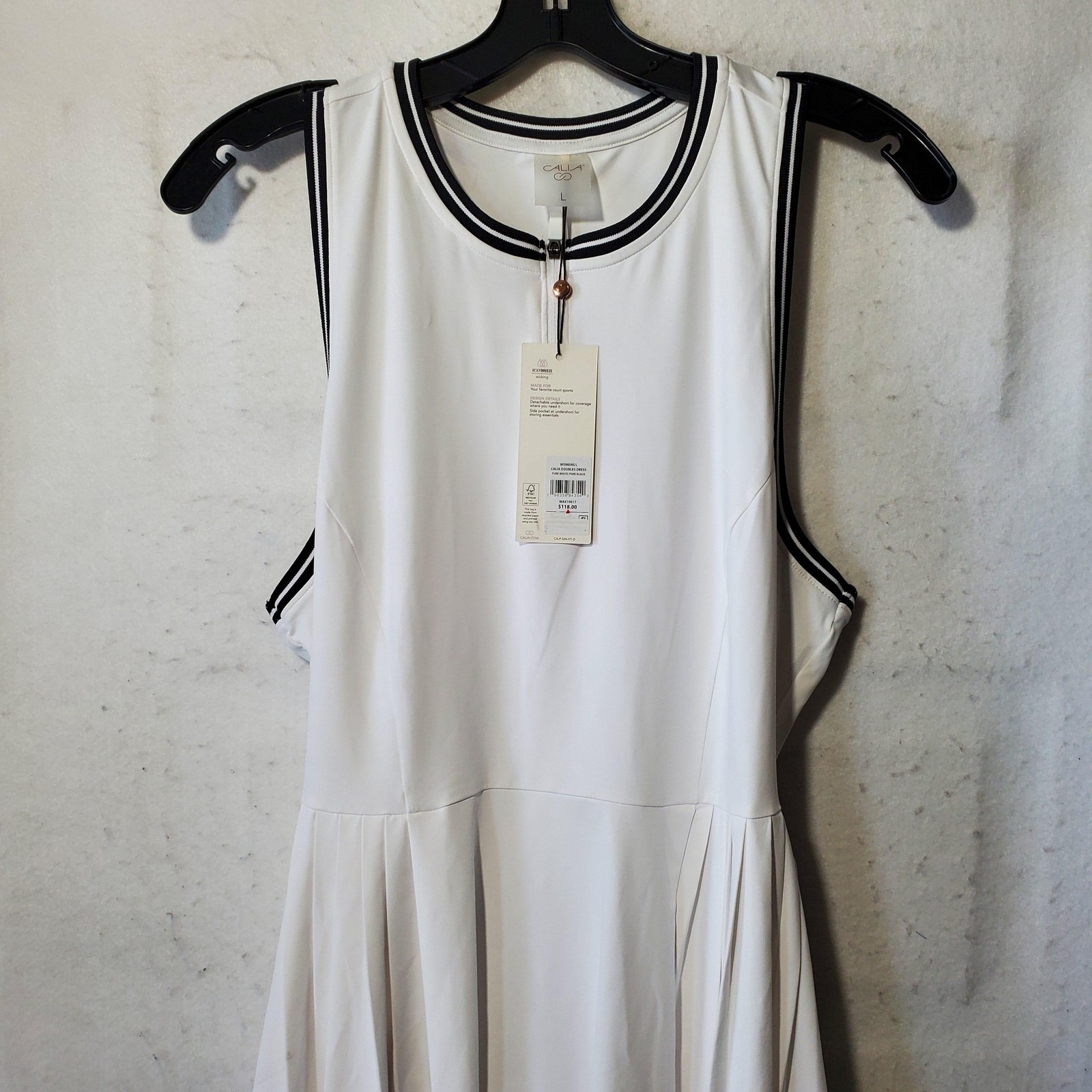 Calia Doubles Dress Womens Large White Black Tennis Sleeveless Court Sports NWT