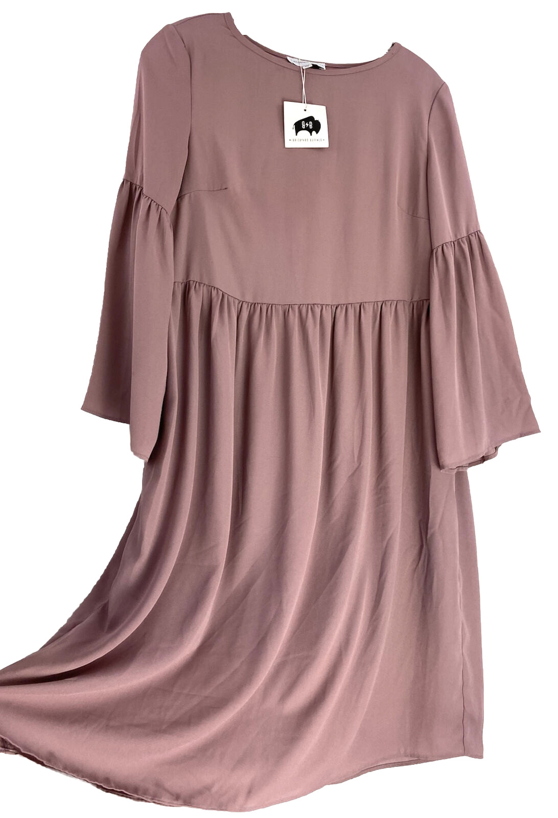 Brickyard Buffalo 3/4 Sleeve Empire Waist Ruffle Shift Mauve Dress M. NWT