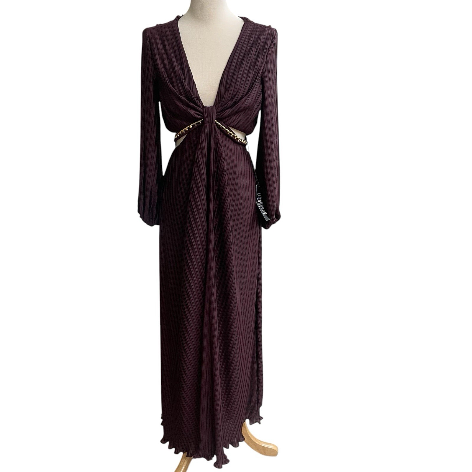 NWT WHBM Size OP Burgundy Pleated Cutout Maxi Dress w. Chain Orig Price $250