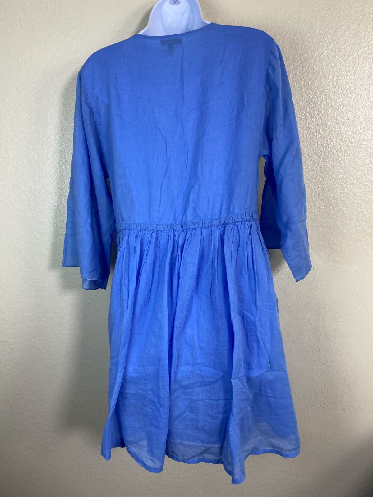 ATM Anthony Thomas Melillo Blue V-Neck Dress size Medium Lightweight 3/4 Sleeve