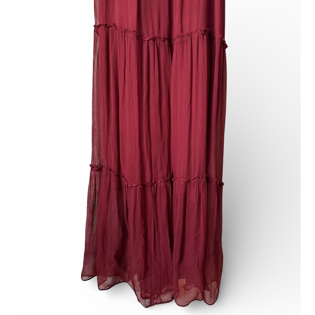 Anthropologie Floreat Saffa Chiffon Tiered Maxi Peasant Dress Women Size S Wine