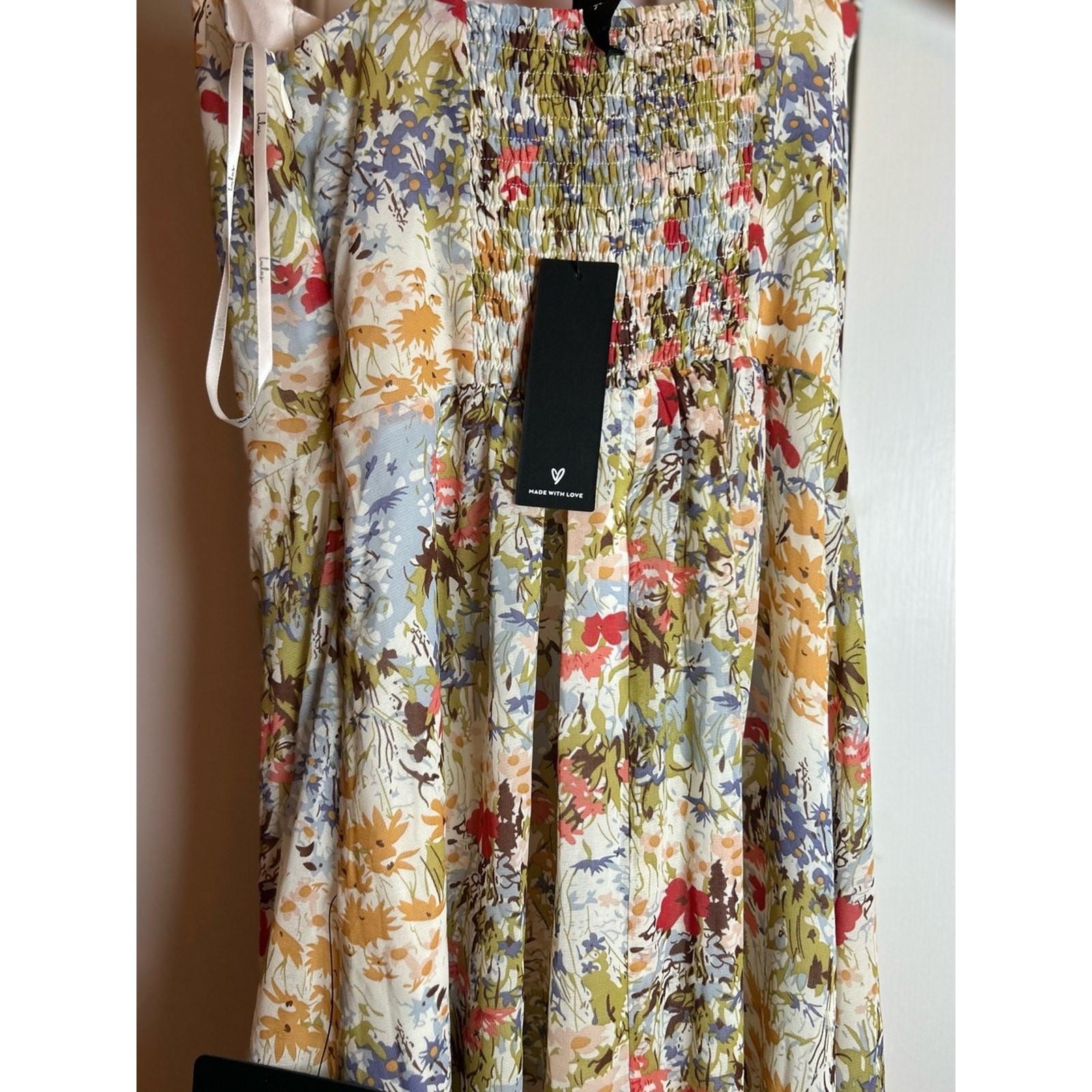 Lulus Summer Invite White Multi Floral Tie-Strap Tiered Midi Dress Small New