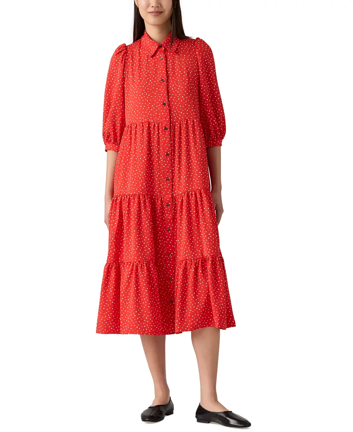 Levi’s X2835 Women’s Cynthia Puff-Sleeve Tiered Midi Dress, Red Polka Dot, XXL