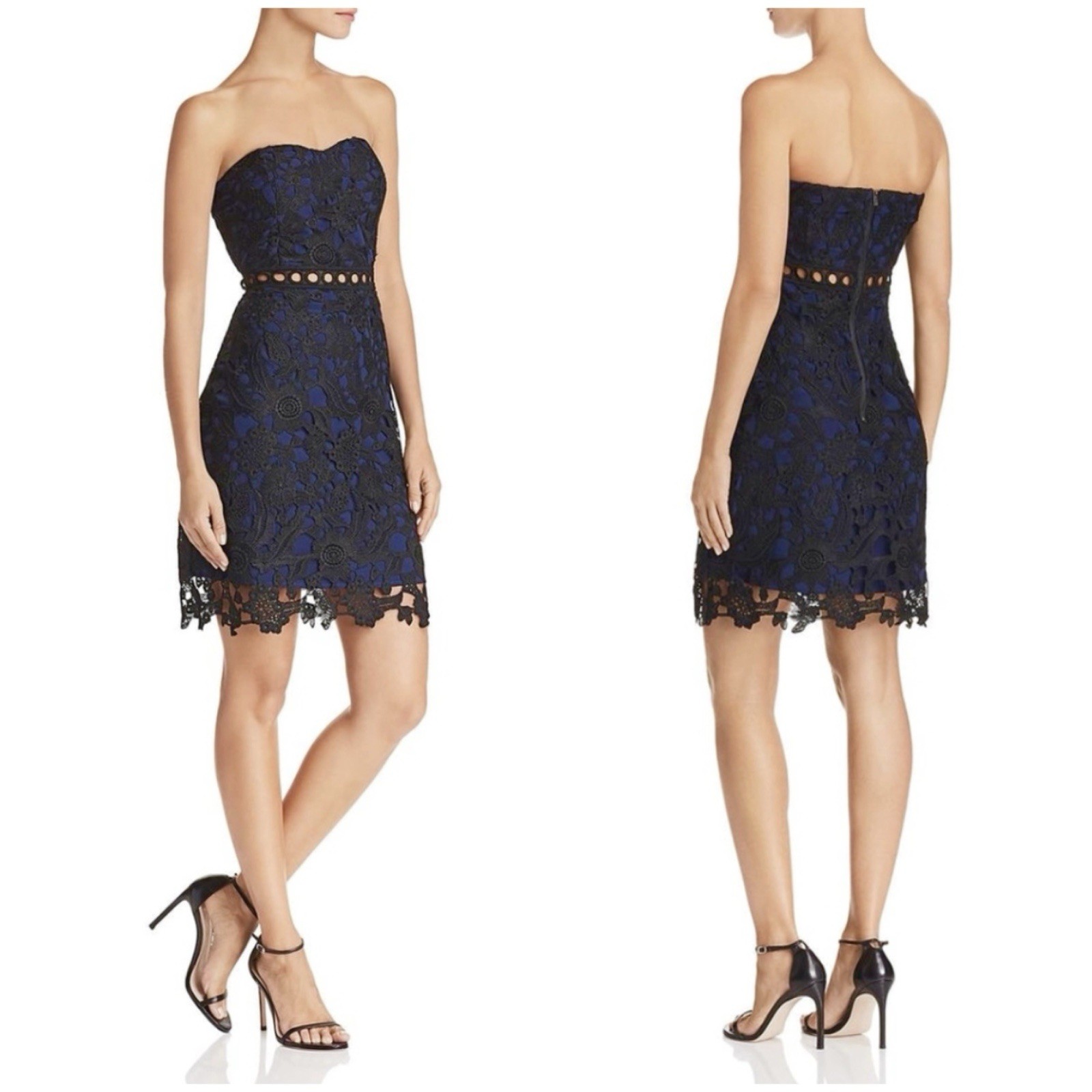 Sam Edelman Black Guipure Lace Strapless Dress Size 12 Large Romantic Summer