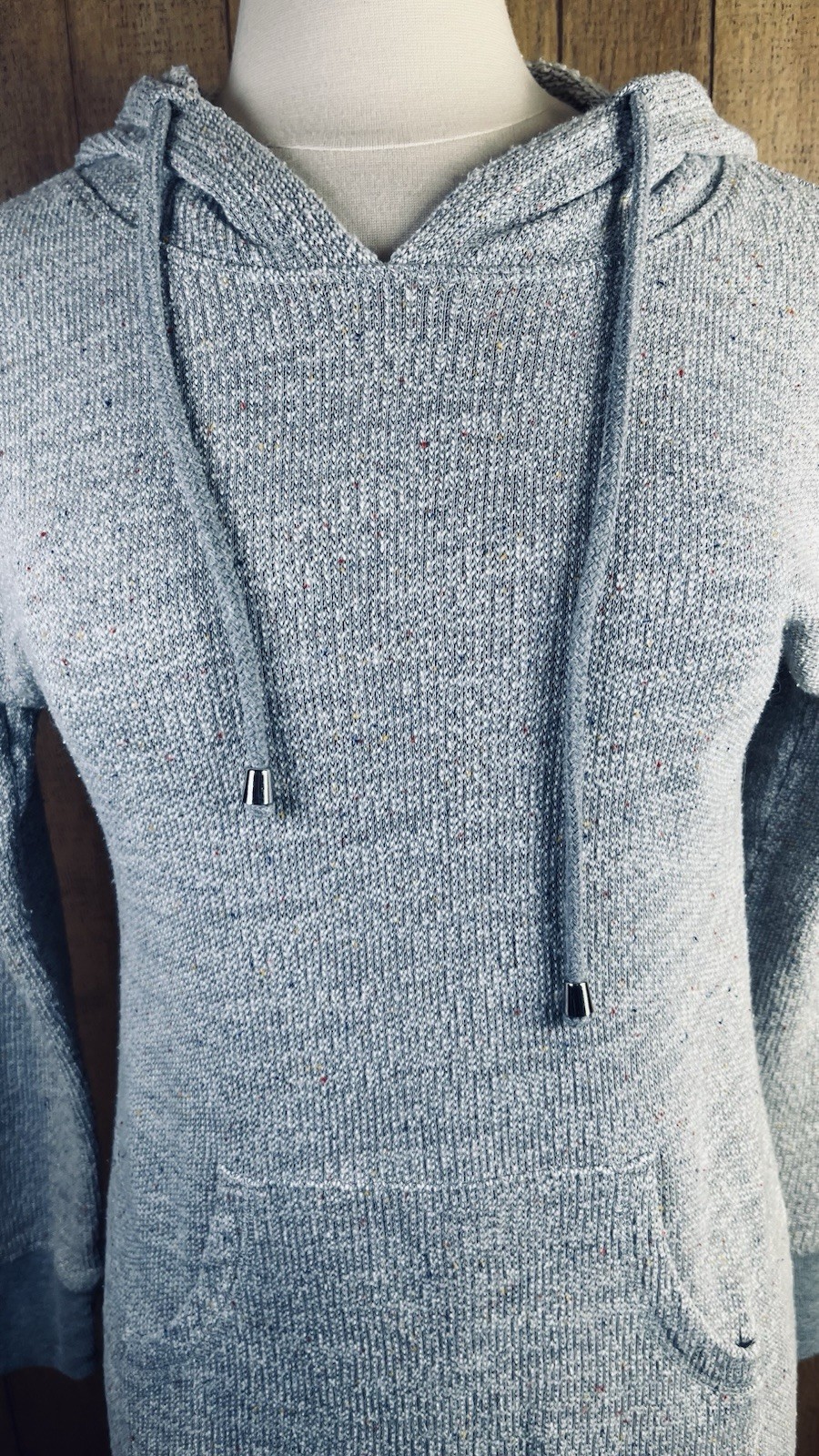 Soft Surroundings (XS) Gray Sweatshirt Dress Hooded 15” Side Slits Big Pocket