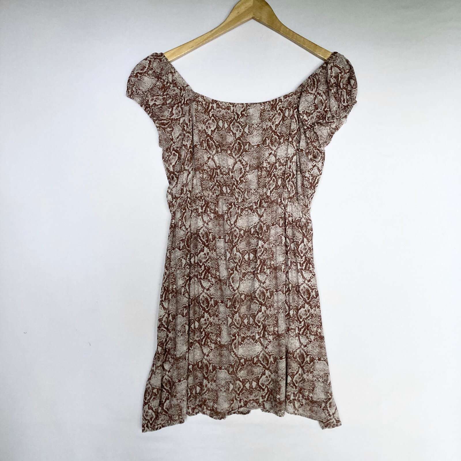 Angie Snake Snakeskin Print Button Front Off Shoulder Mini Dress Womens L Brown
