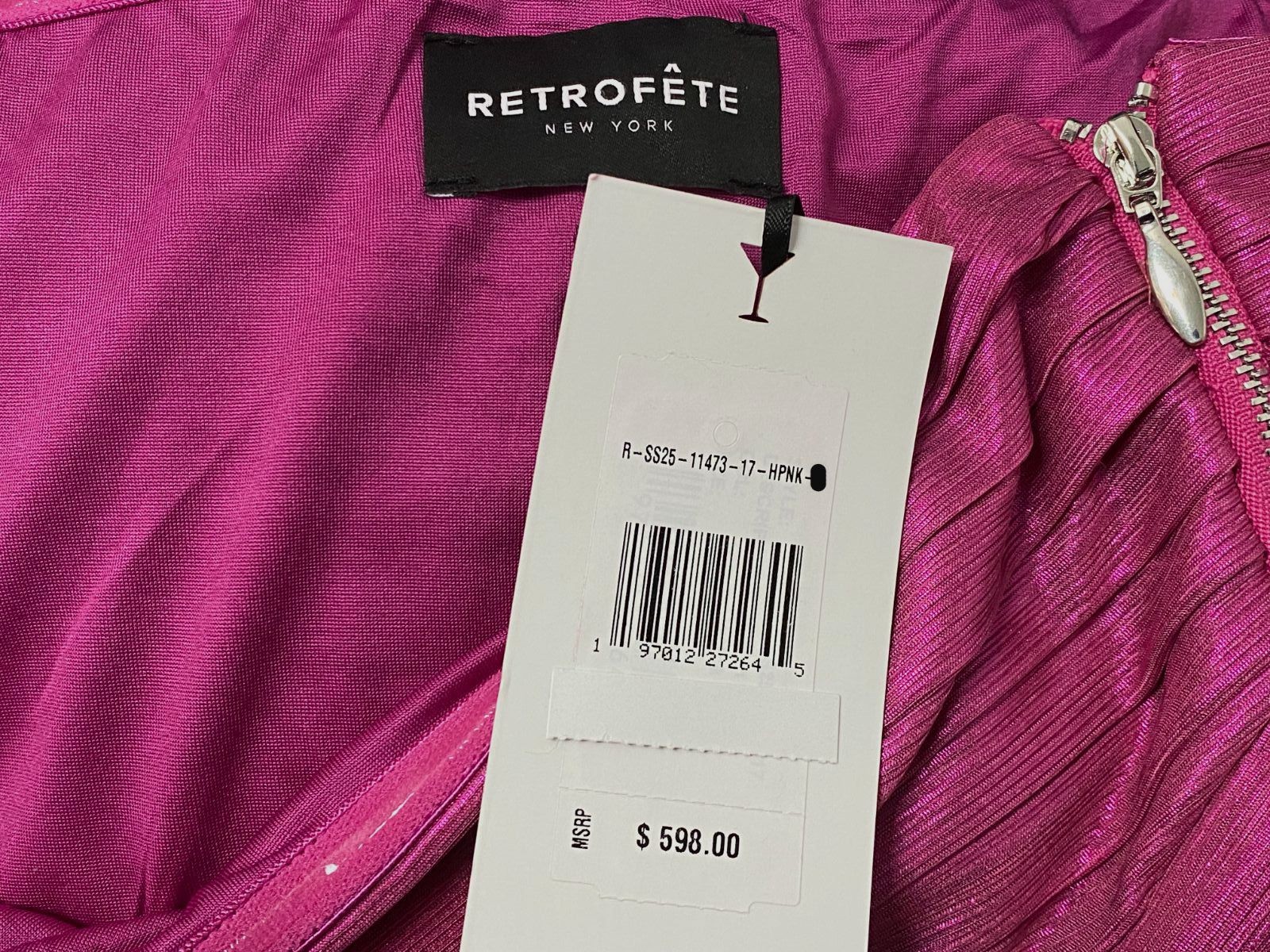 Retrofête Women’s Pink Metallic Pleated Strapless Sevyn A-Line Dress Size S