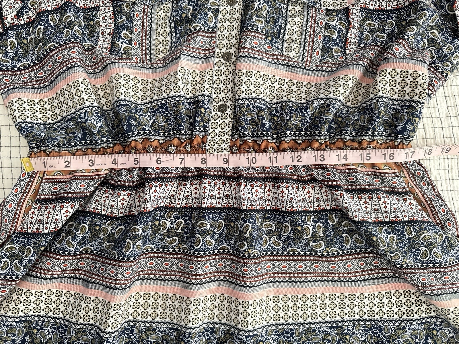 speed control 3X boho paisley stripe multi short sleeve cinch waist button dress