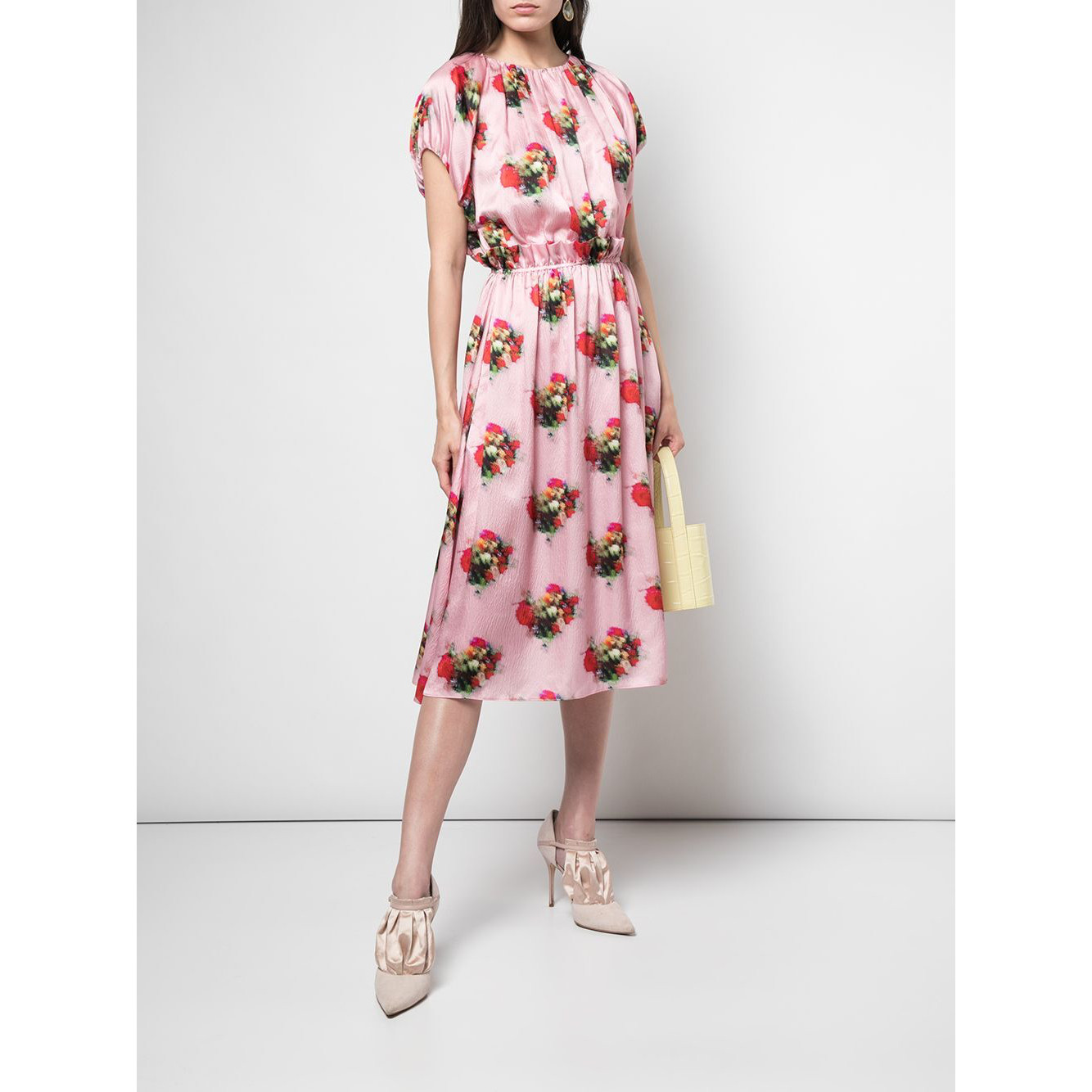 Adam Lippes Ruffle Floral Dress Pink Silk Midi US 16 A-Line