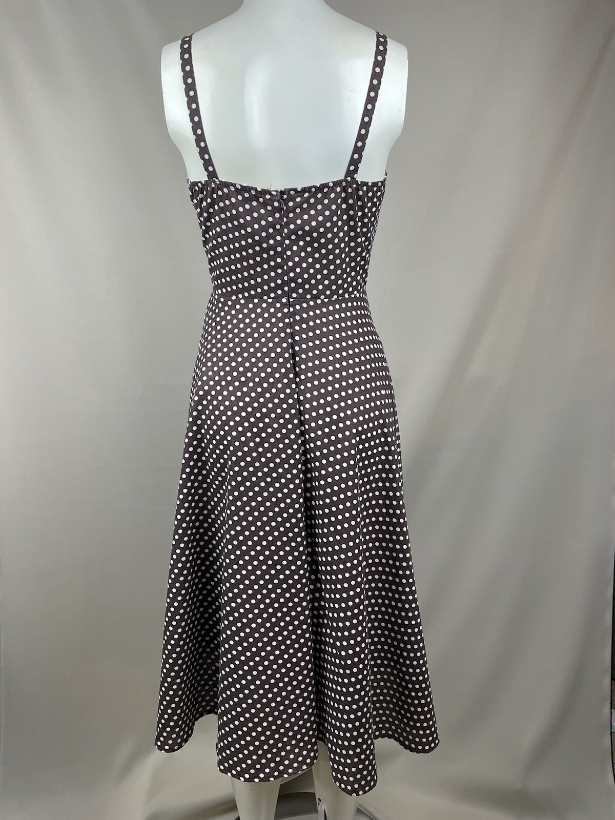 Stop Staring! Vintage Full Circle Sun Dress Small Brown Polka Dot Swing Retro