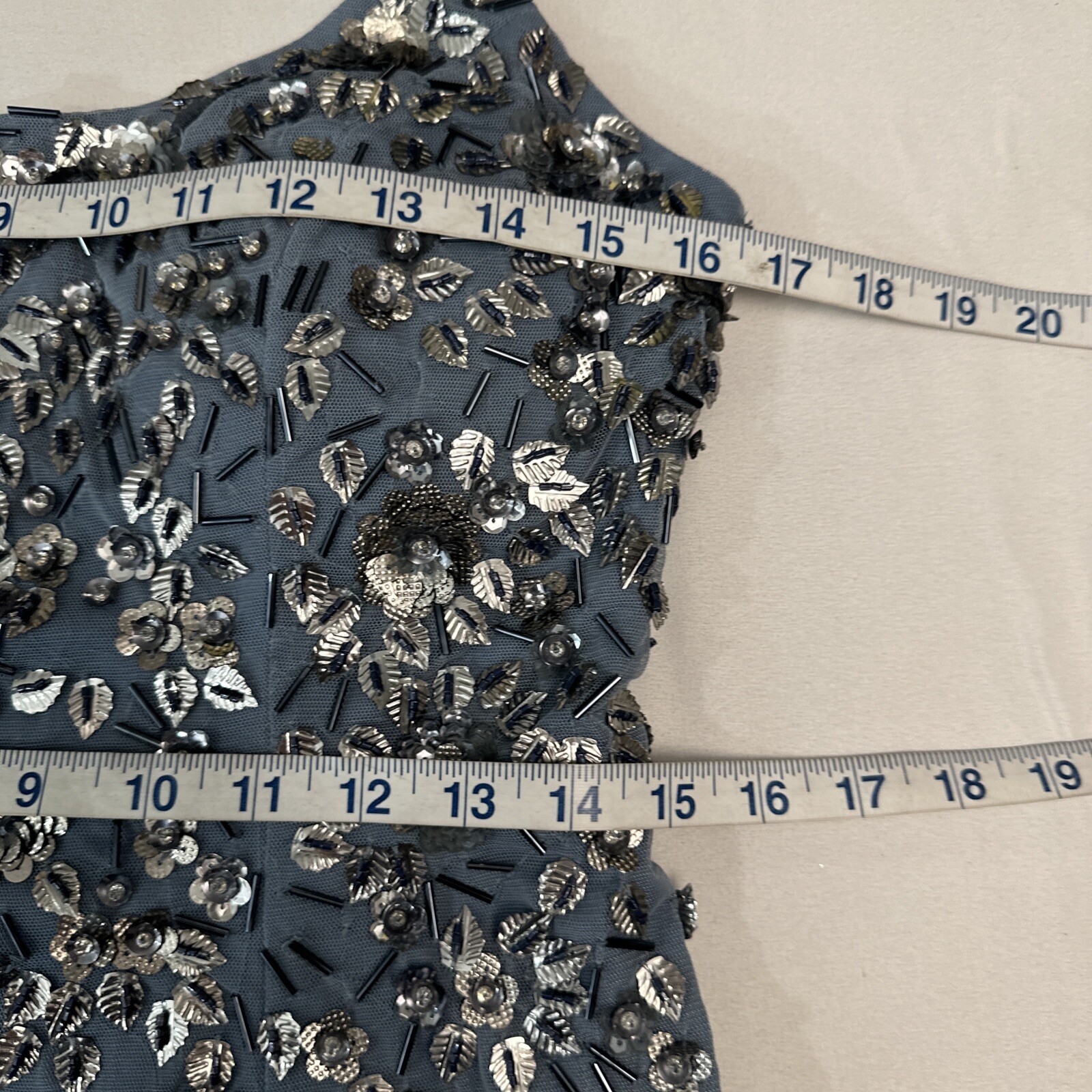 NWT Mac Duggal [ 8 ] 5477 Floral Embellished Scoop Neck Gown Slate Grey J1191