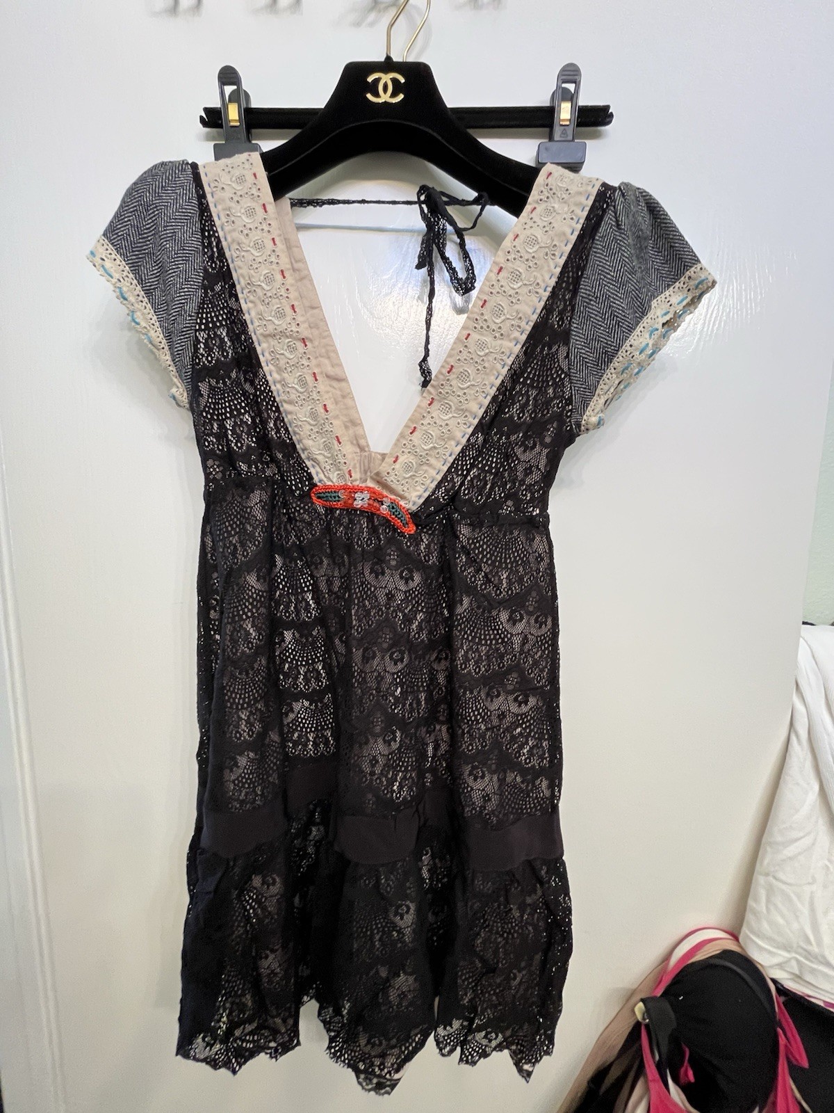 FREE PEOPLE GORGEOUS EYELET LACE&BEADED DESIGN CLUB HOLIDAY PARTY BLK LACE DRESS