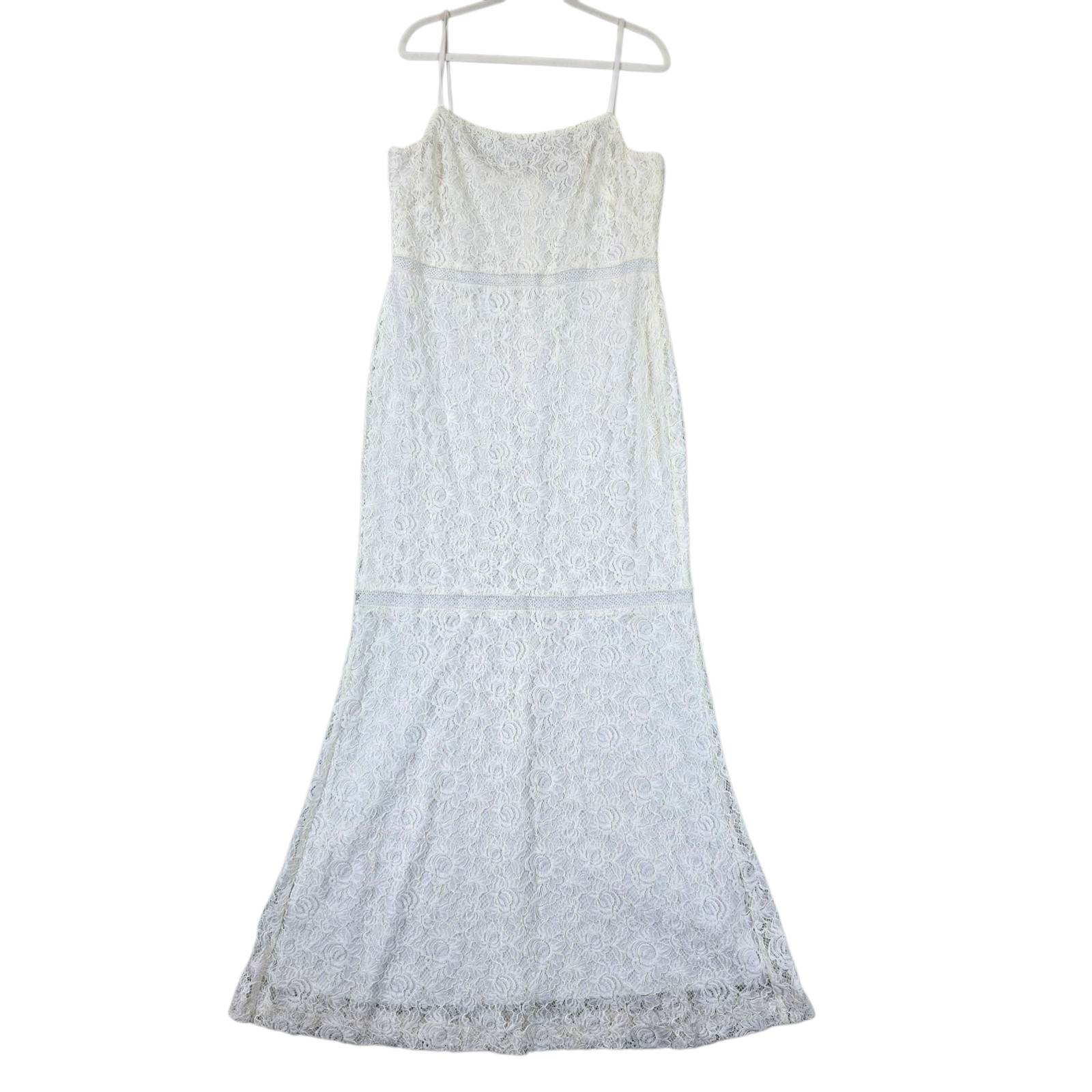 Lauren Ralph Lauren Dress Womens 14 White Lace Slip Maxi Spaghetti Strap Bridal