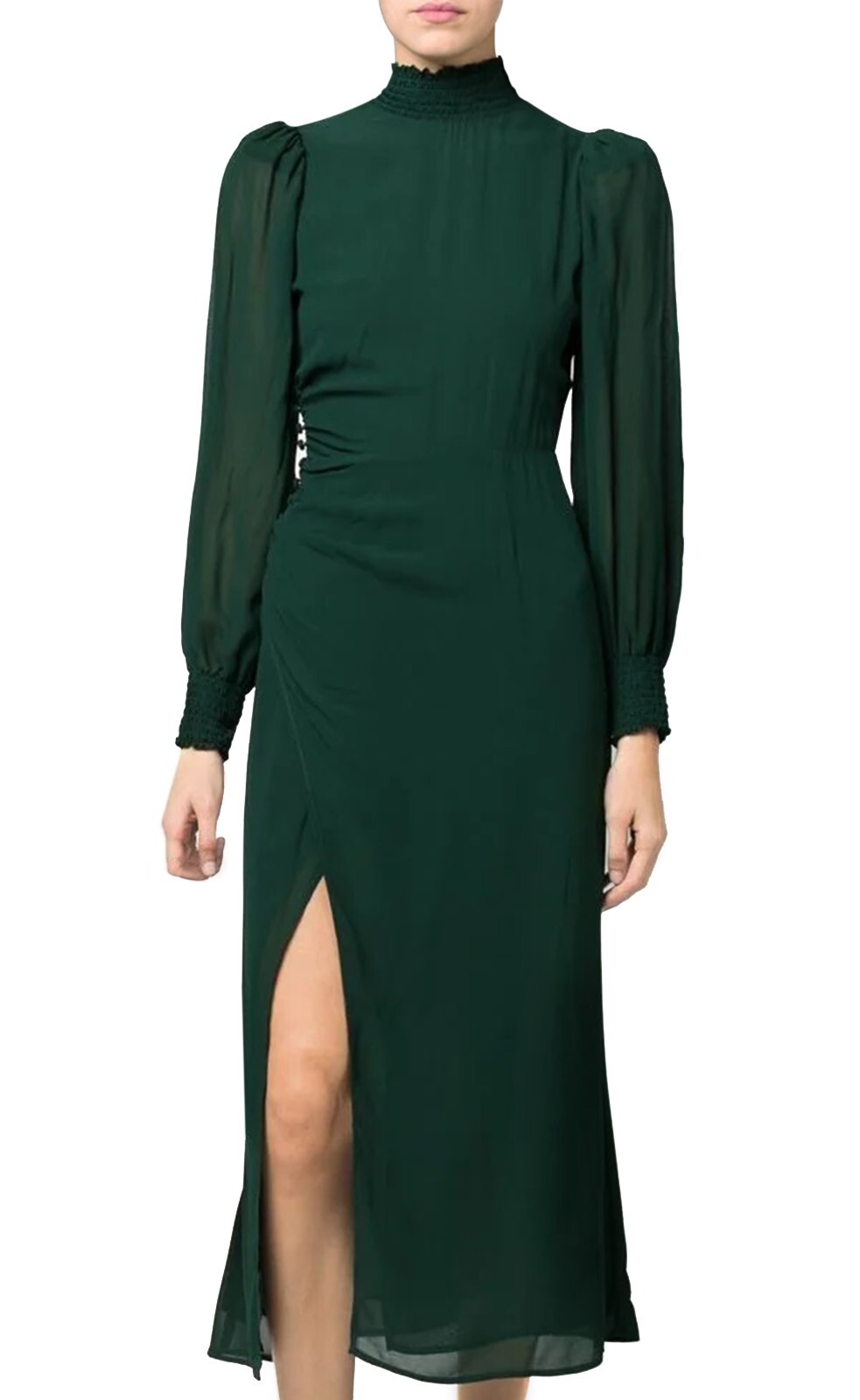 Reformation Aude Women’s Turtleneck Long Sleeve Ruched Midi Dress Forest Size 4