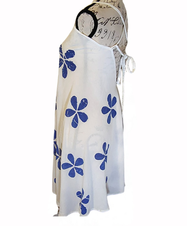 India Botique White Blue Tropical Floral A-line Sundress OS Rayon Resort Wear