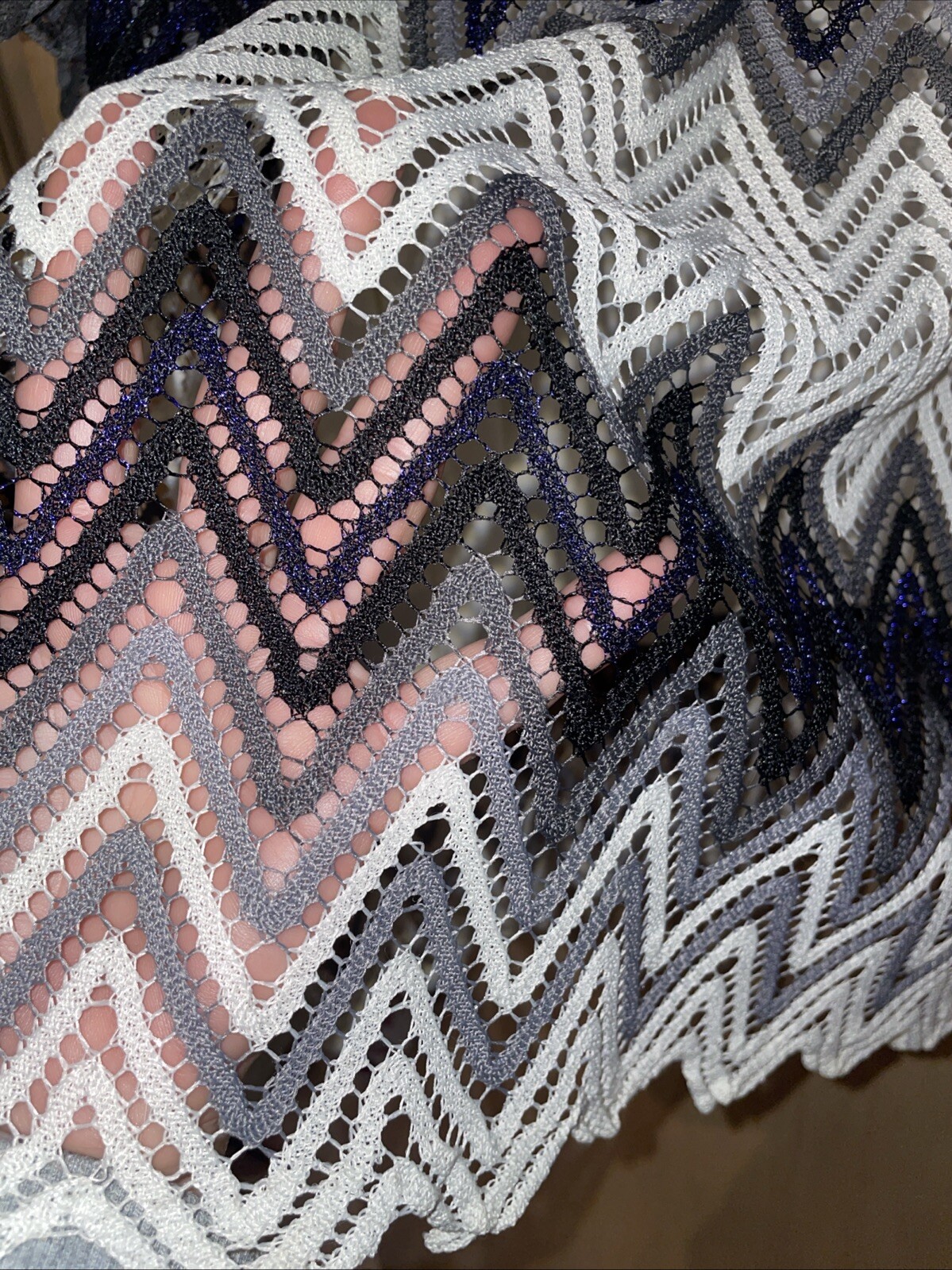 NWT Mechant Crochet Blue White Grey Zig Zag Chevron Bold Pattern Dress X-Large
