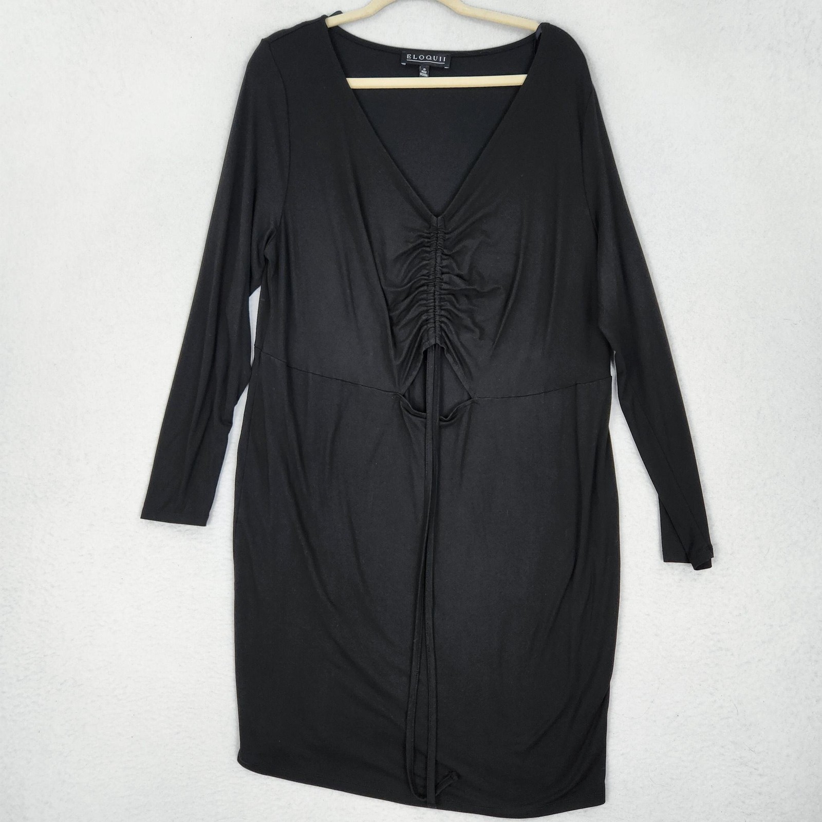 Eloquii Dress Womens 20 Black Ruched V Neck Long Sleeve Knee Length Sheath