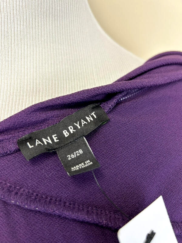 NWT Lane Bryant 26 28 Purple Cross Over V Neckline Dress 3/4 Sleeves Stretch