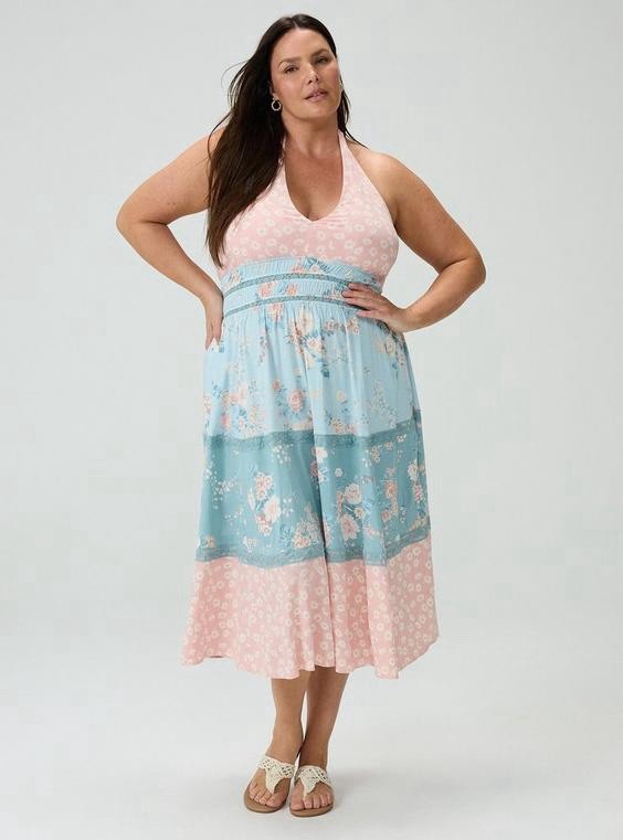 Torrid Halter Tea Length Sundress Cute Daisy Ditsy Floral Pink Size 1X NWT