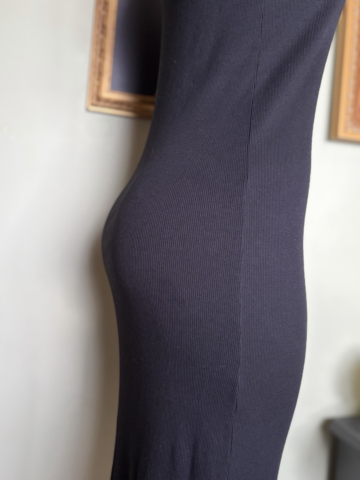 H & M Black Short-Sleeve Soft Rib Knit Midi Dress Size XS Dark Romantic Bodycon