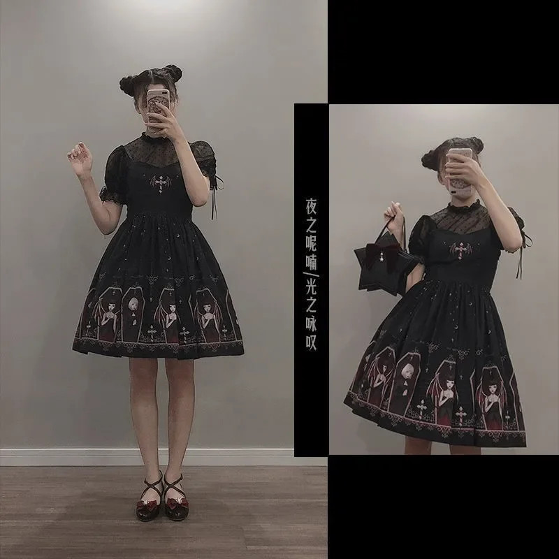 Dark Gothic Devil Print Dress Black White Japanese Style Lolita Jsk Victorian