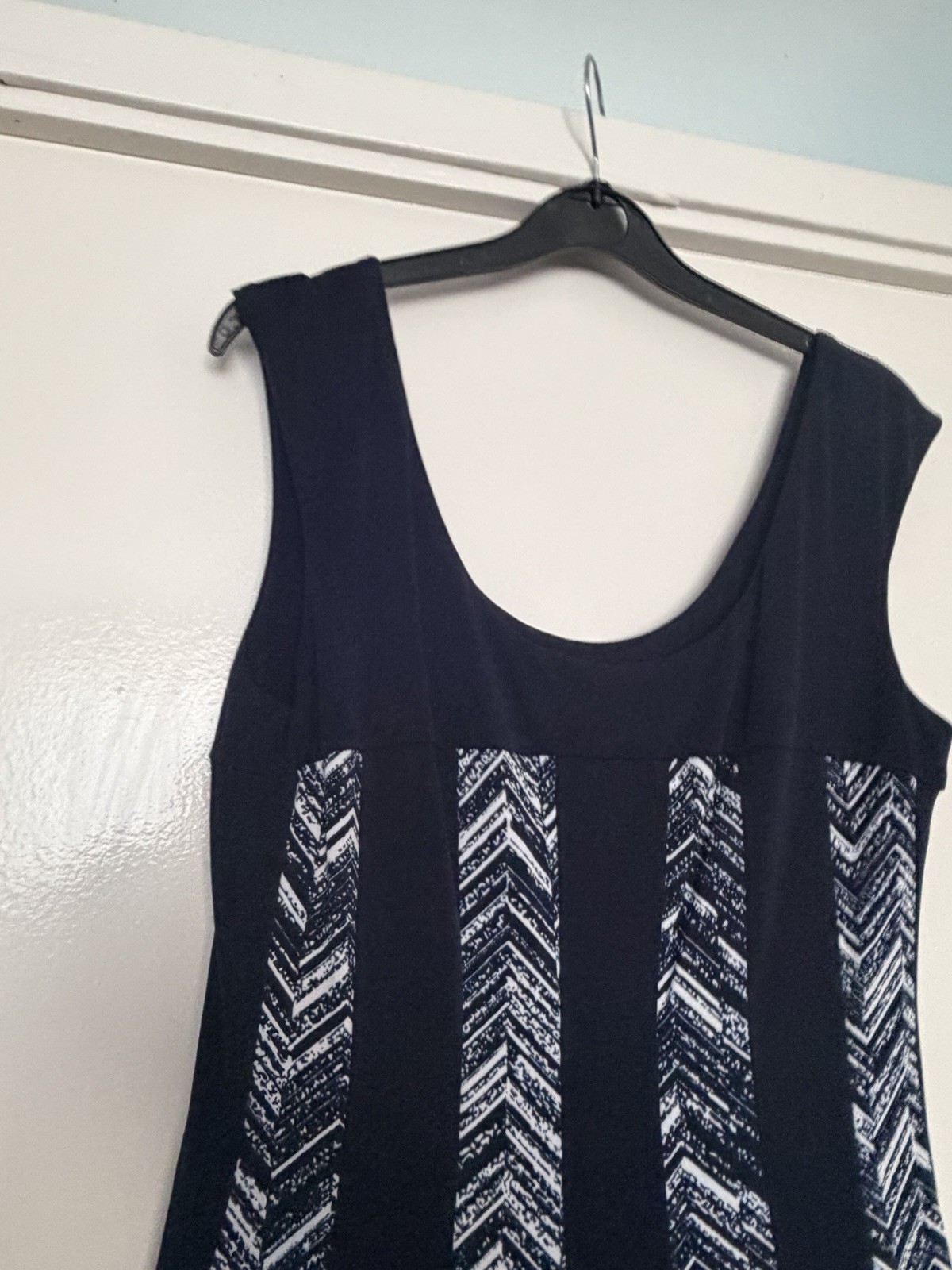 Connected Apparel Black Chevron Panel Midi Dress Size 12