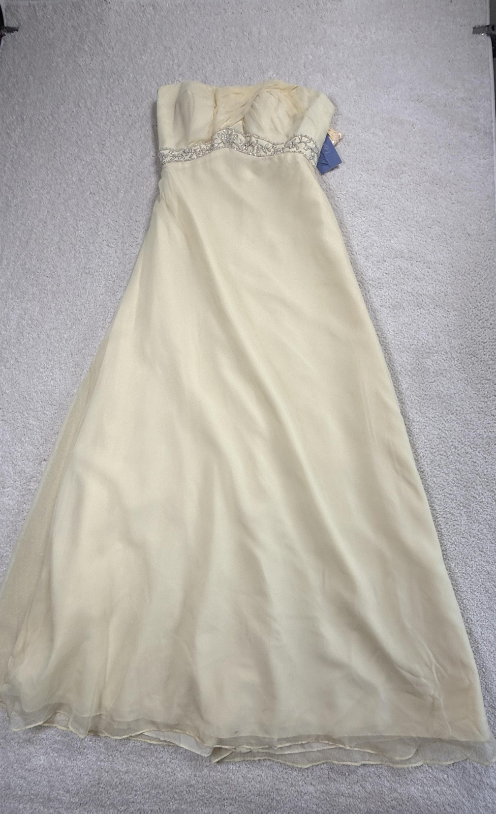 Mori Lee Dress Womens 10 Yellow Strapless Sweetheart A-Line Chiffon Rhinestone