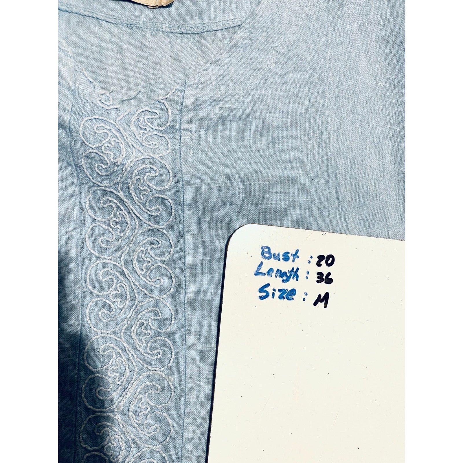 Valentina Naldi linen dress Italy made embroidered vacation resort blue women M