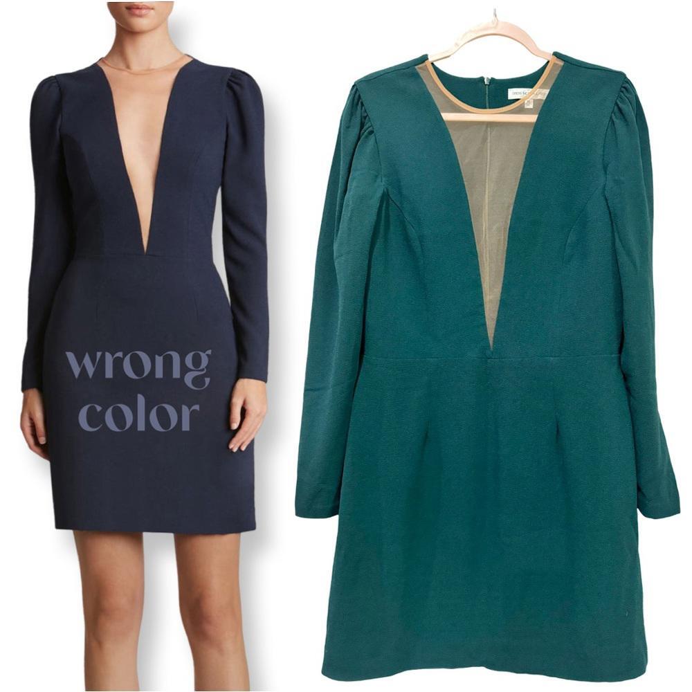 DRESS THE POPULATION KELLI PLUNGING CREPE SHEATH DRESS PUFF LONG SLEEVES GREEN