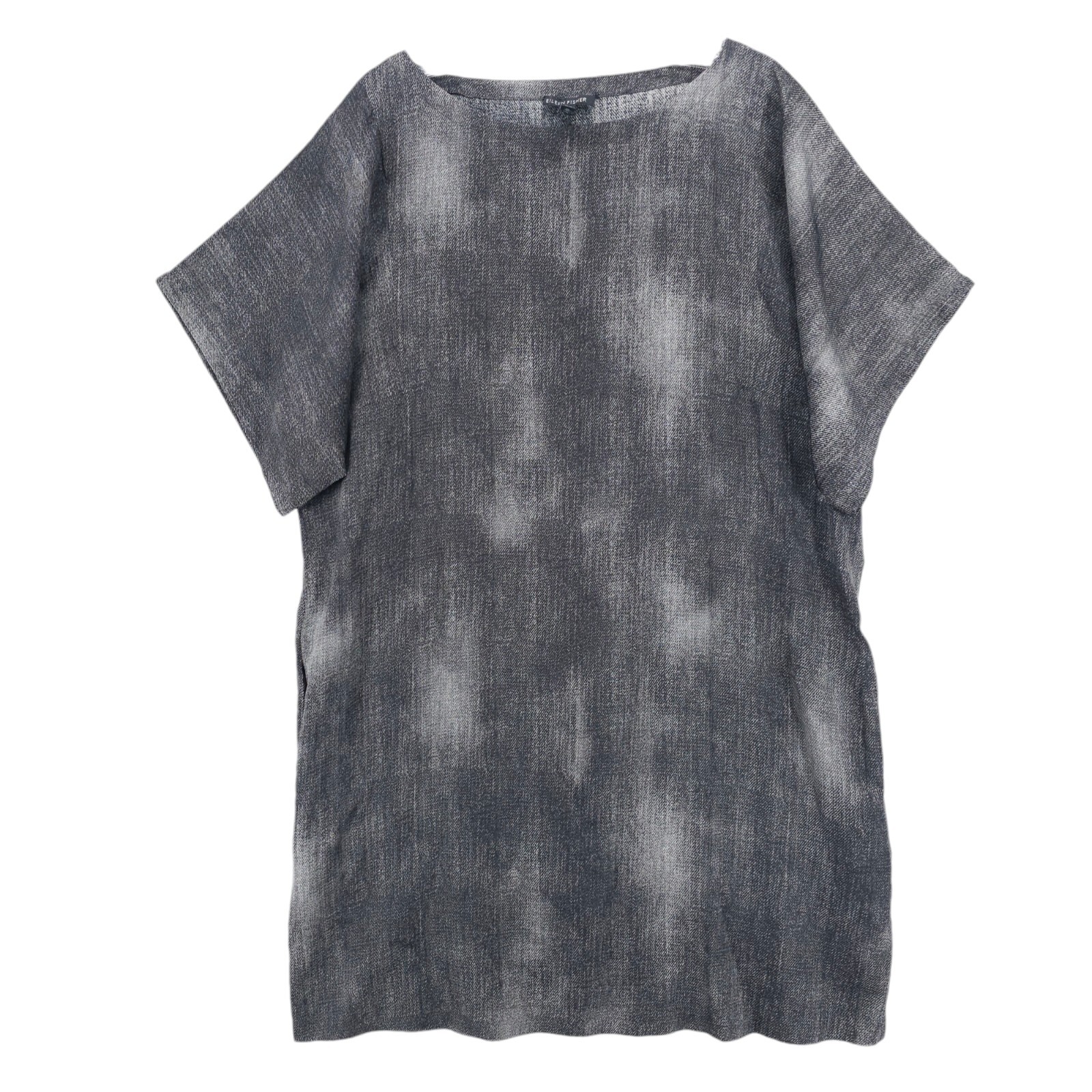 EILEEN FISHER Silk Cotton Gray Sheath Dress Pockets Abstract Pattern Size MEDIUM