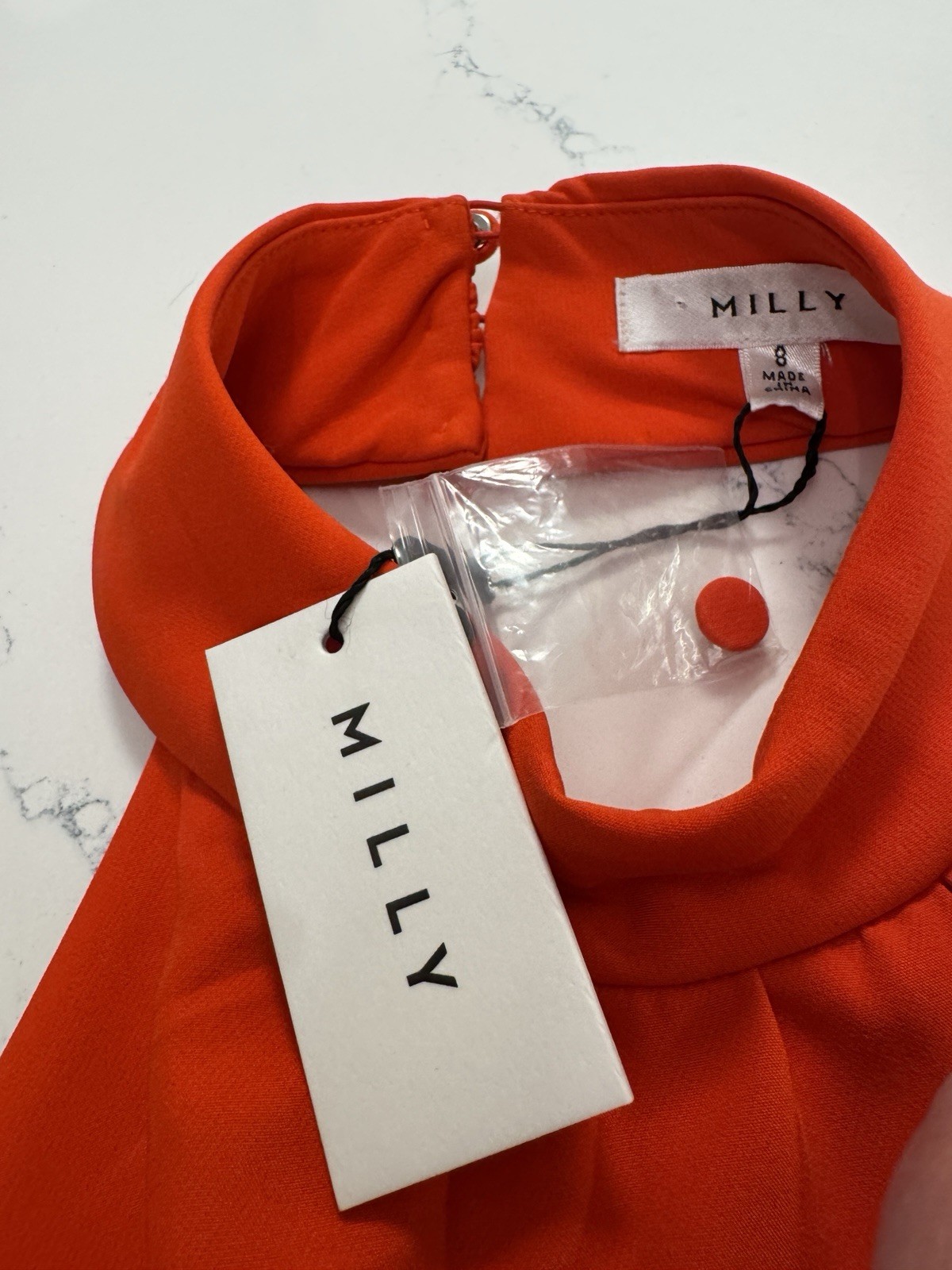 Milly New W Tags Penelope High Neck Cady Halter Dress In California Coral SZ 8