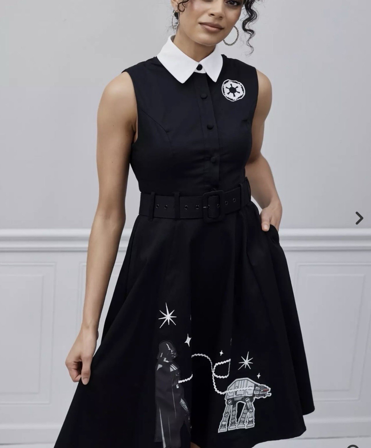 Star Wars Black & White Fit & Flar Collared Sleeveless Belted Dress medium