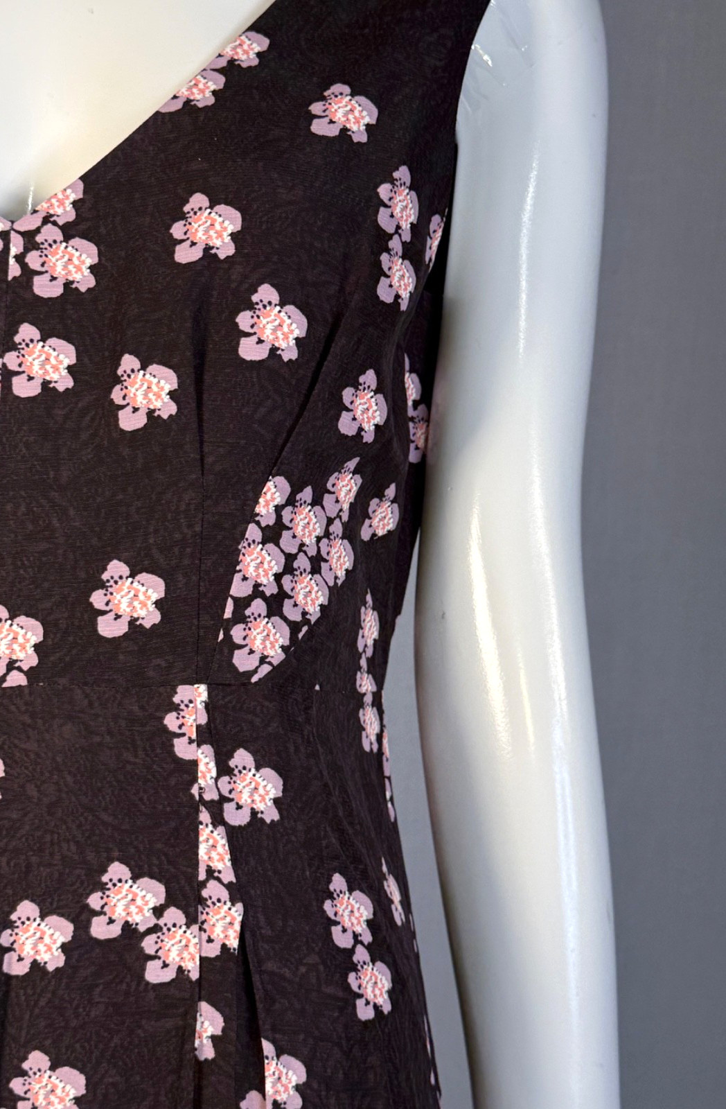 2014 MARNI Cherry Blossom Print Viscose Linen Deep V-Neck Sun Dress SIZE IT38 S