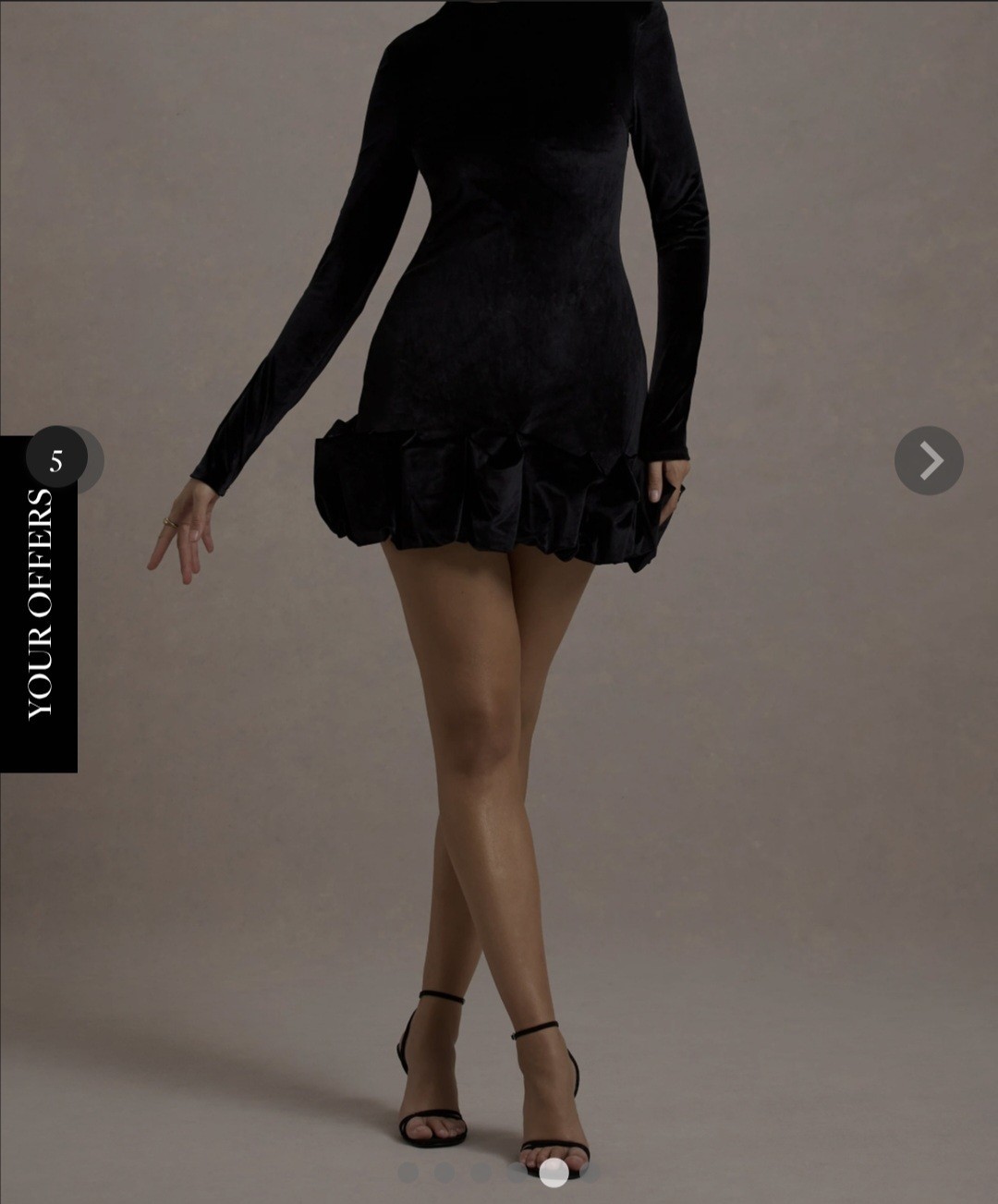 Black Velvet Crew Neck Long Sleeve Bodycon Mini Dress Ruffle Hem Size L