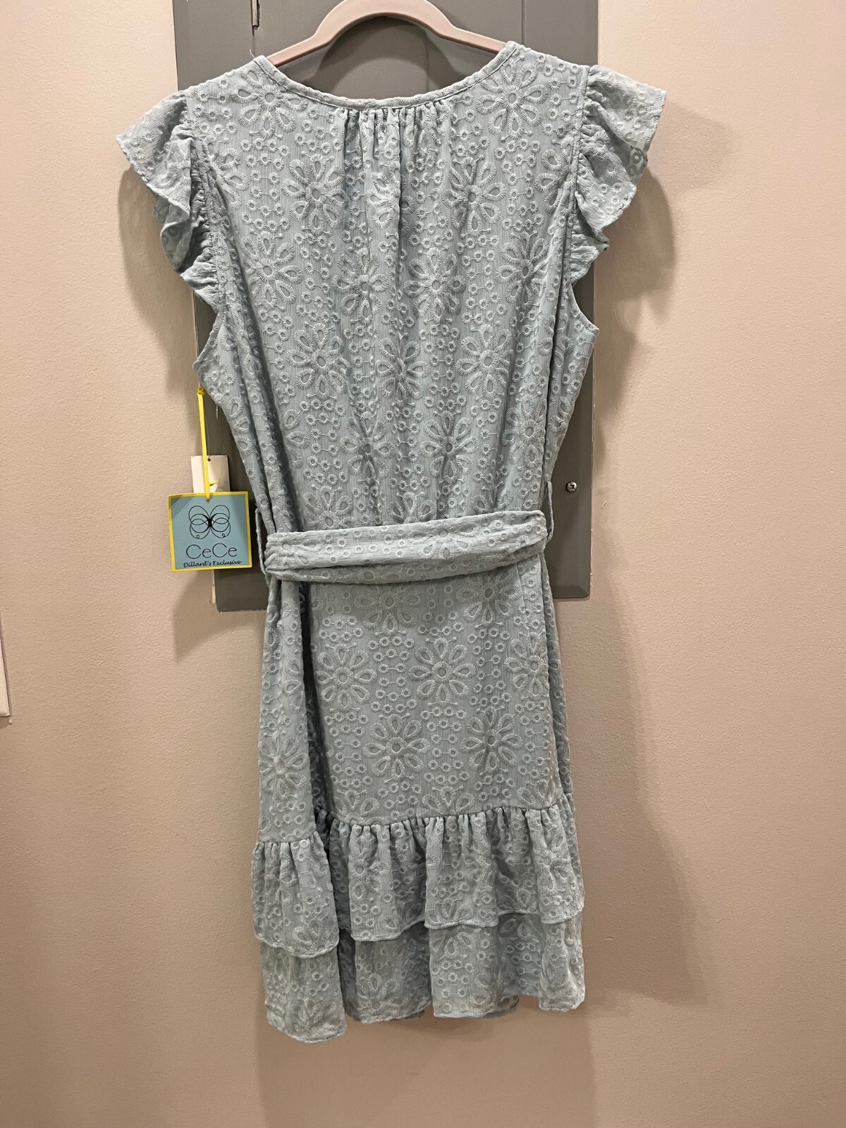 CeCe Chic Aqua Dusk Patterned Ruffle Dress, Size 10, light romantic style