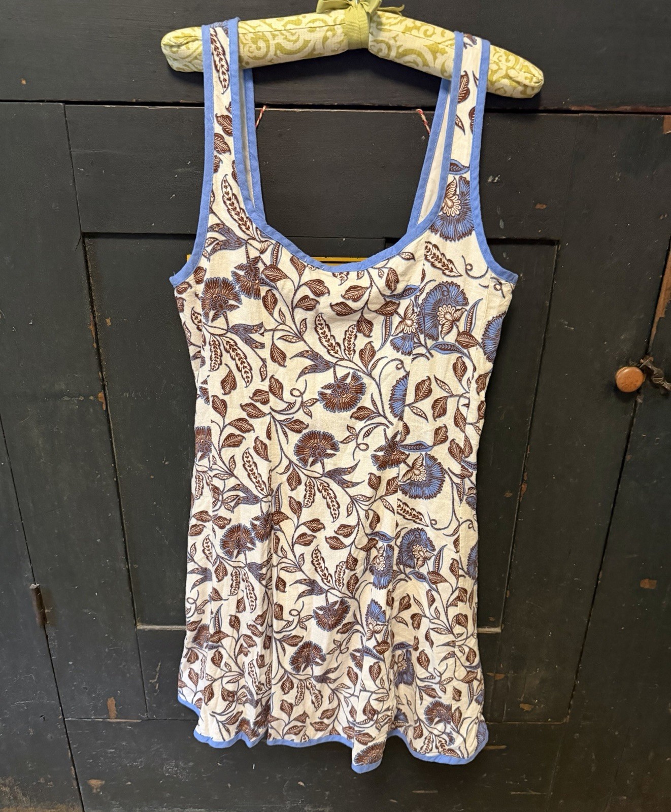 RACHEL ZOE Size 8 Blue Brown Floral Sleeveless Linen Blend Sundress Pockets Boho