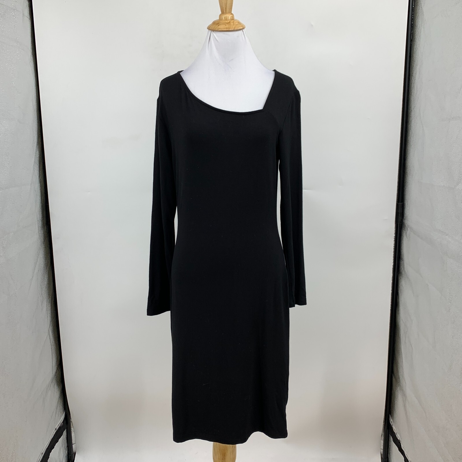 Fraiche By J Dress Womens M Medium Black Asymmetrical Neck Long Sleeve Stretch