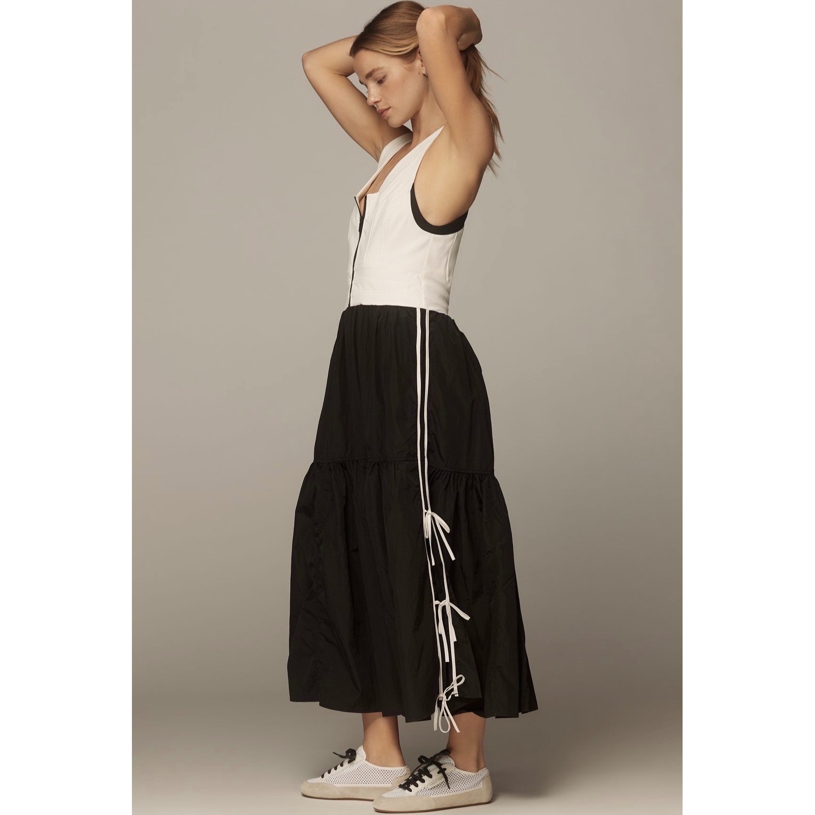 Daily Practice Anthropologie Mixed Media Maxi Dress White Black Racerback XXS
