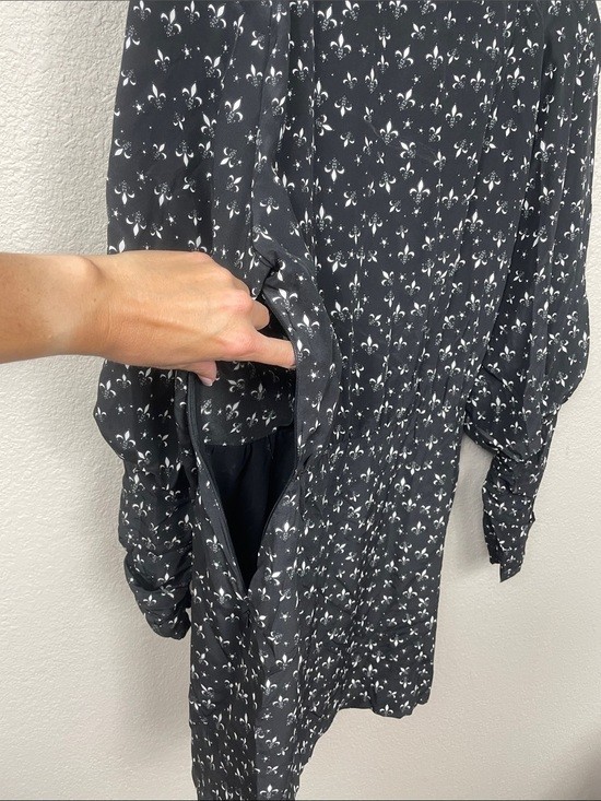 NWT Redemption Draped Neck Fleur De Lis Mini Dress Black Silk Sz 44